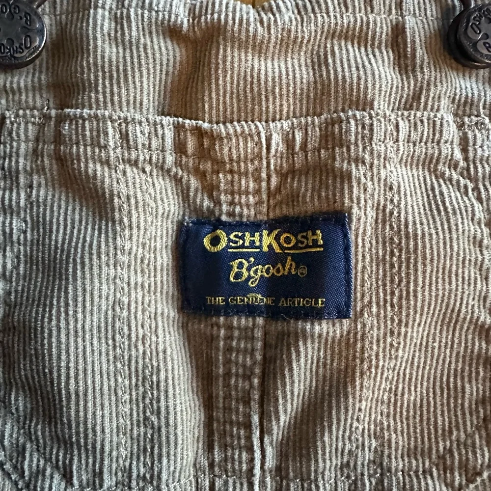 Oshkosh B’gosh Boy’s Size 12M  Tan Overalls w Dinosaurs Embroidery